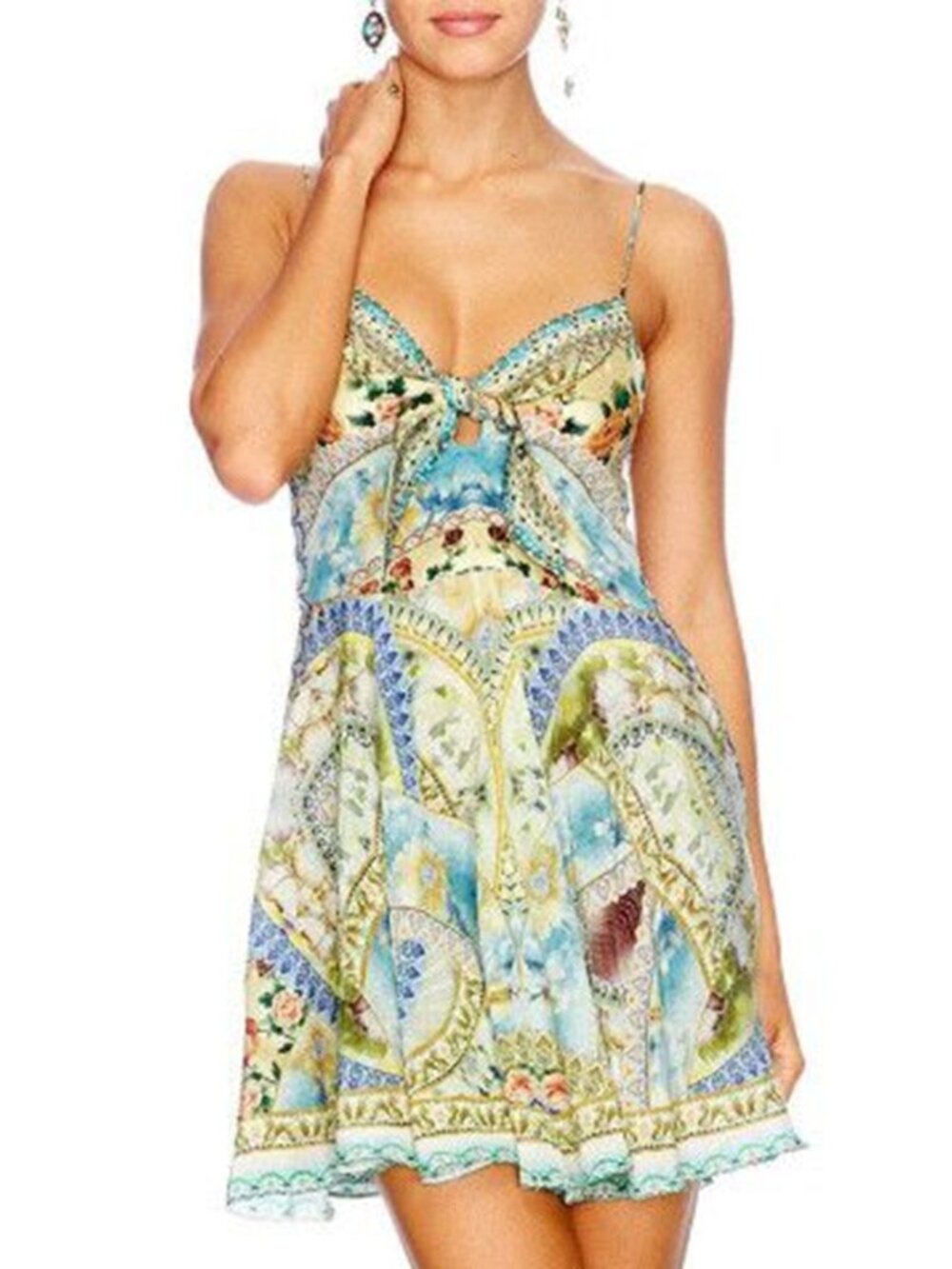 Camilla Sign Of Peace Short Dress With Tie Front Size 10 Small - Picture 3 of 14